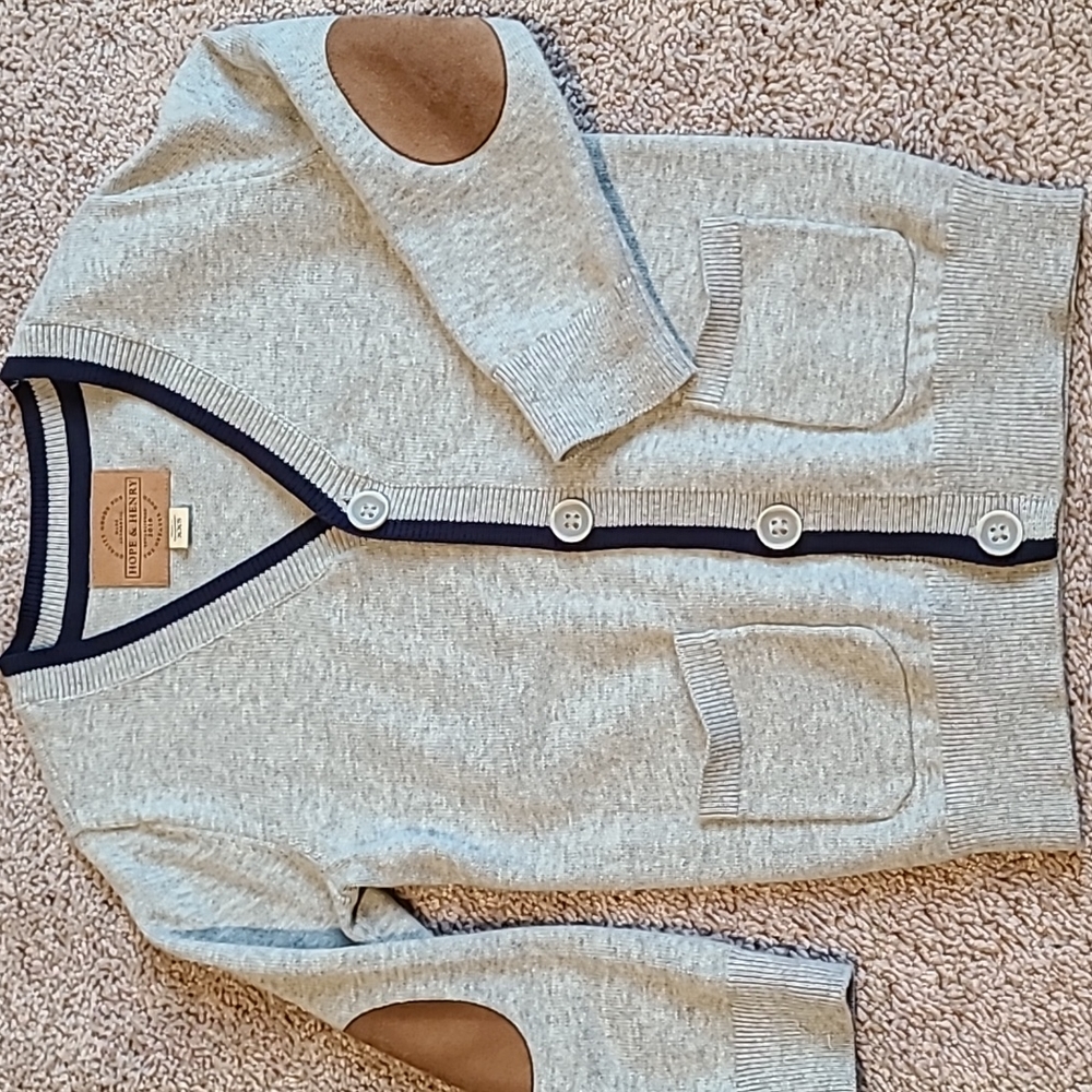 Hope and Henry Boys Tipped Cardigan with Elbow Patches